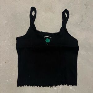 St Patty’s Day Black Tank Top with Green Clover Design